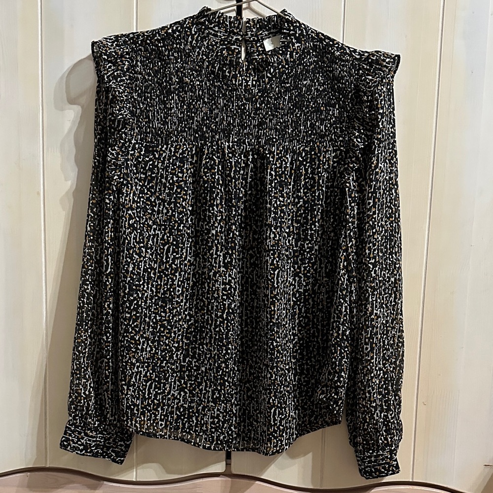 LOFT Black and White Patterned Blouse